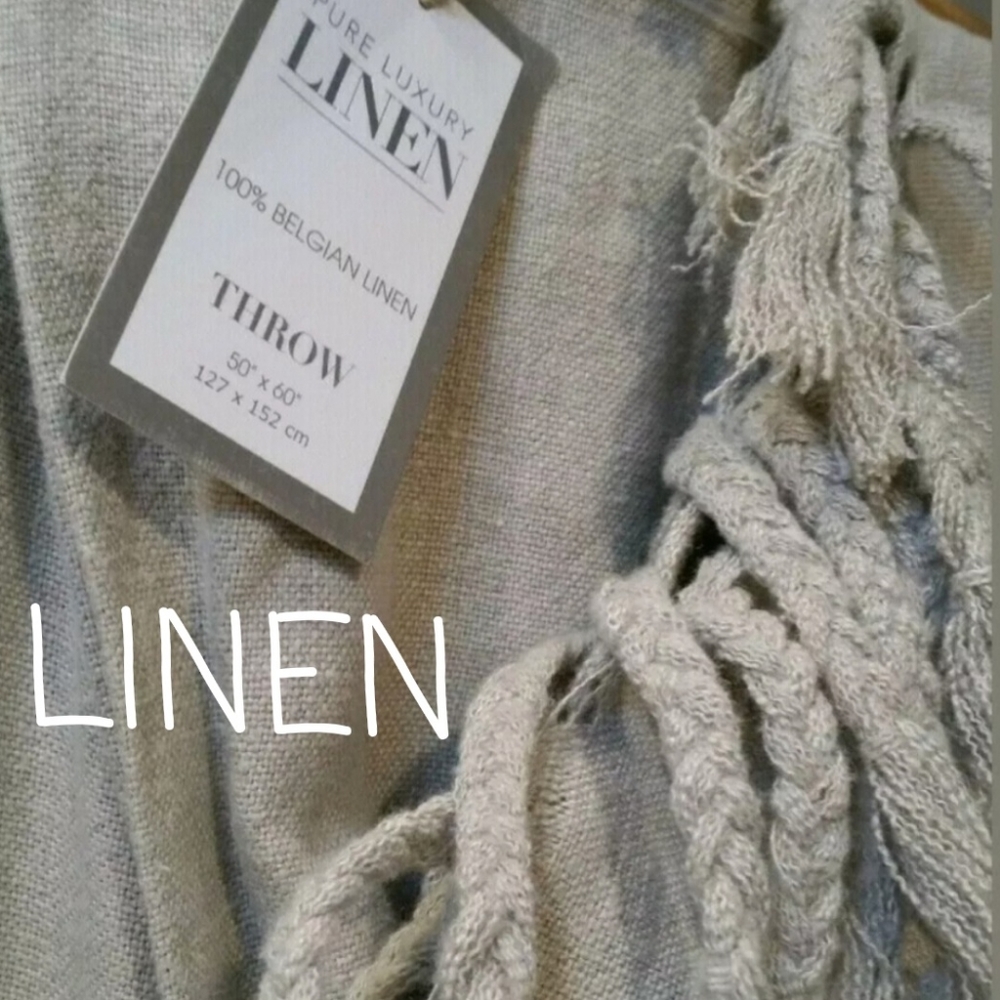 Pure Luxury Linen 100% Belgian Linen 50" x 60" Tassel Throw Natural Flax Tan